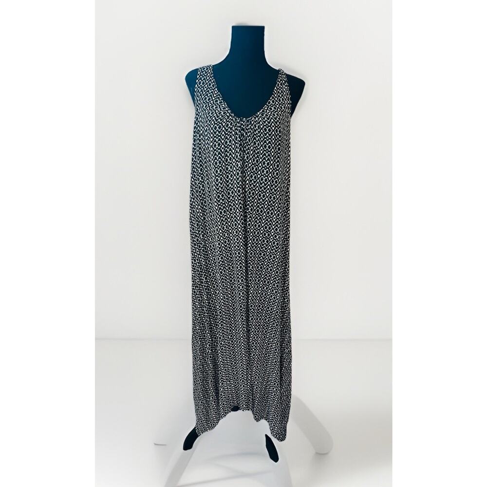 Anne Klein AK Maxi Sun Beach Dress Shark Bite Hem Black White Geometric Med M